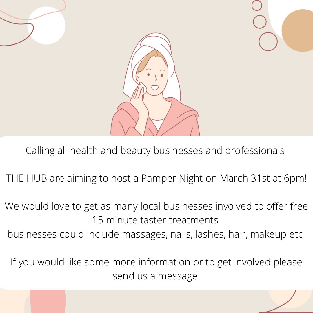 THEHUBNettleham's tweet photo. A fantastic opportunity to advertise your business and network with other businesses while doing what you do best! 
For more information please send us a message or email thehubnettleham@gmail.com
#pampernight #healthandwellness #localbusiness #supportlocalbusiness https://t.co/wF6pLzpr1h