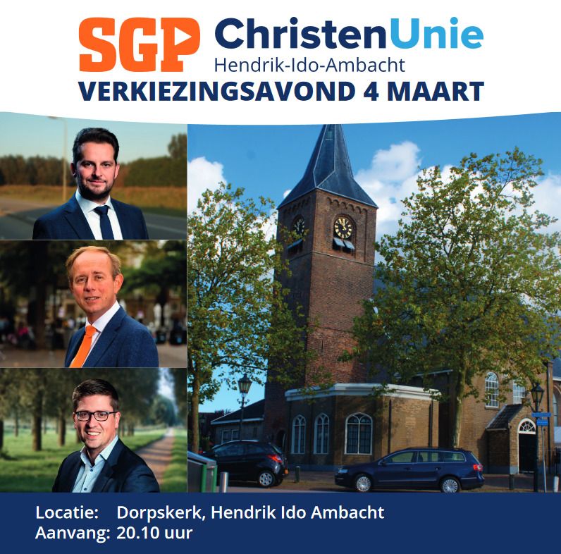 Het kan weer! Graag ontmoeten wij u tijdens de verkiezingsavond van D.V. 4 maart in de Dorpskerk. <a href="/JeroenvdLaan/">Jeroen van der Laan</a> in gesprek met <a href="/keesvdstaaij/">Kees van der Staaij</a> en <a href="/ajflach/">André Flach</a> en met u over tal van (lokale)onderwerpen! <a href="/laurencefierens/">Laurence Fierens</a> zorgt voor pianomuziek. 
Thuis volgen kan: tiny.cc/SGPCU_verkiezi…