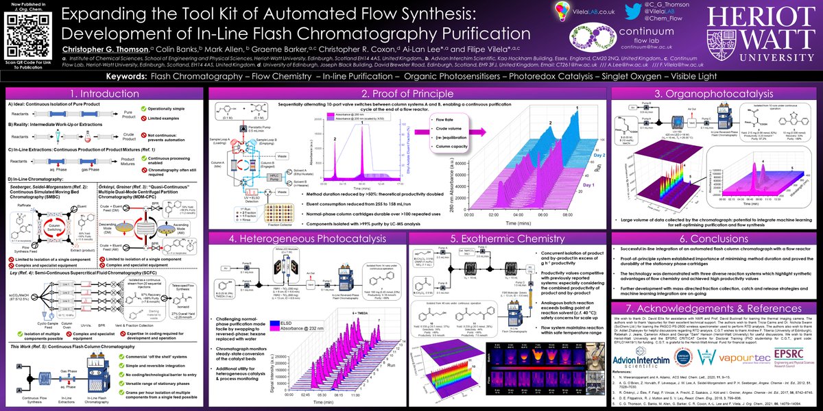 Happy to share my #RSCposter! This poster covers our recent work on in-line purification for #flowchem, now out in @JOC_OL. Happy to answer any questions! :) 

Special thanks to @vapourtec, @CRITICAT_CDT, @thewattclub, @HeriotWattUni  and @AdvionInterchim for enabling this work🧪