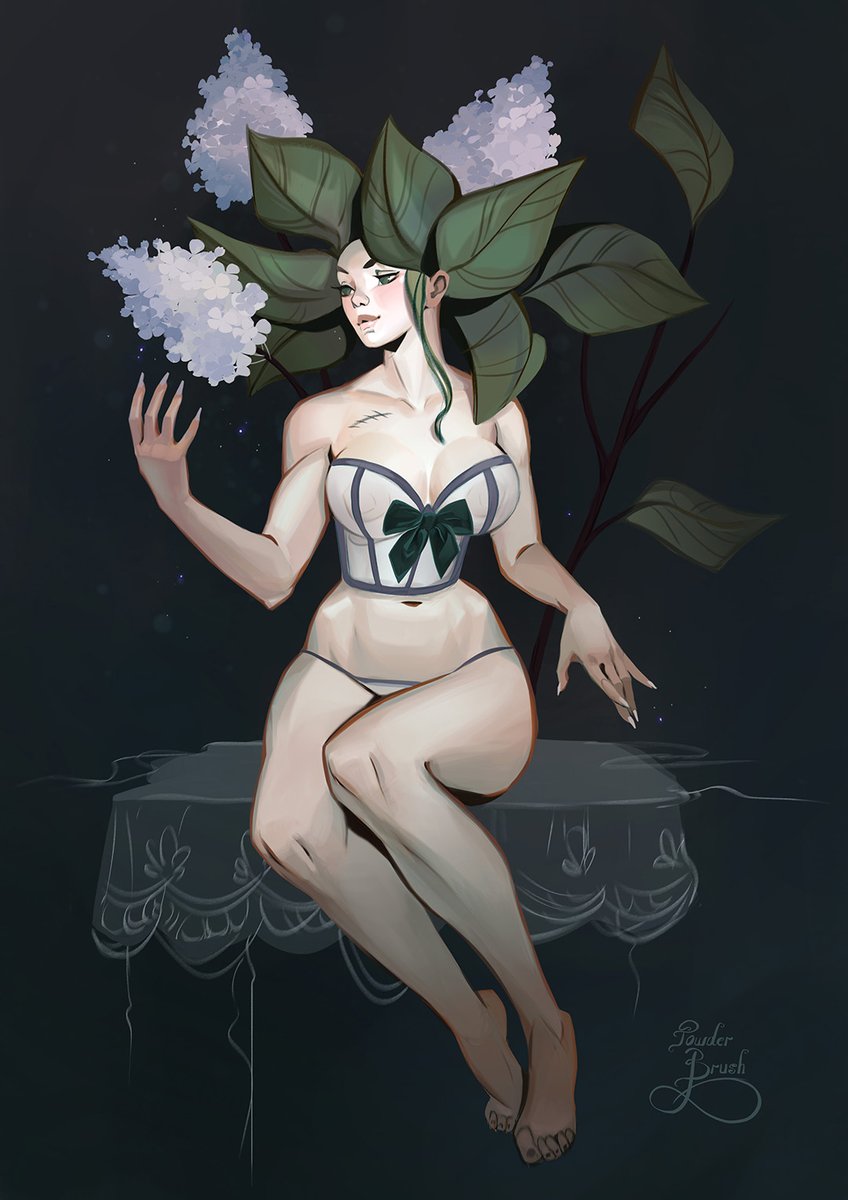 The Nymph of Lilac admiring her hairpiece.