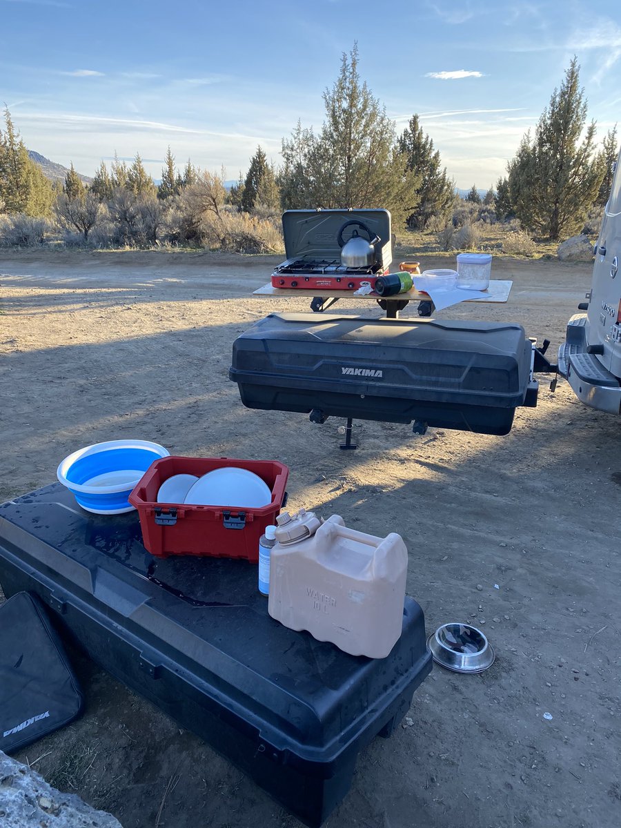 One of the things I heavily invested in was the @yakimaracks EXO system, which allows me to carry 20 square feet of storage and have a portable workstation/kitchen. It was a heavy investment, but has provided much worth while out here.