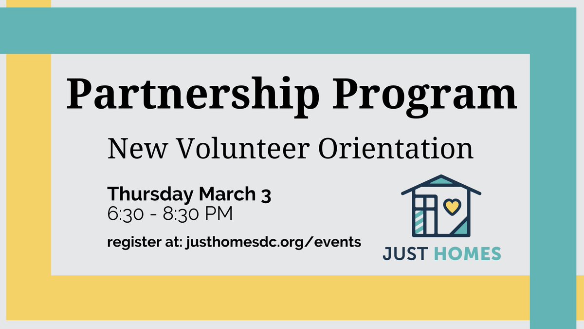 Interested in volunteering with our Partnership Program? Don't forget to register for our New Volunteer Training &amp; Orientation this Thursday night! The training is virtual and you can register here: justhomesdc.org/events/2022/3/…
