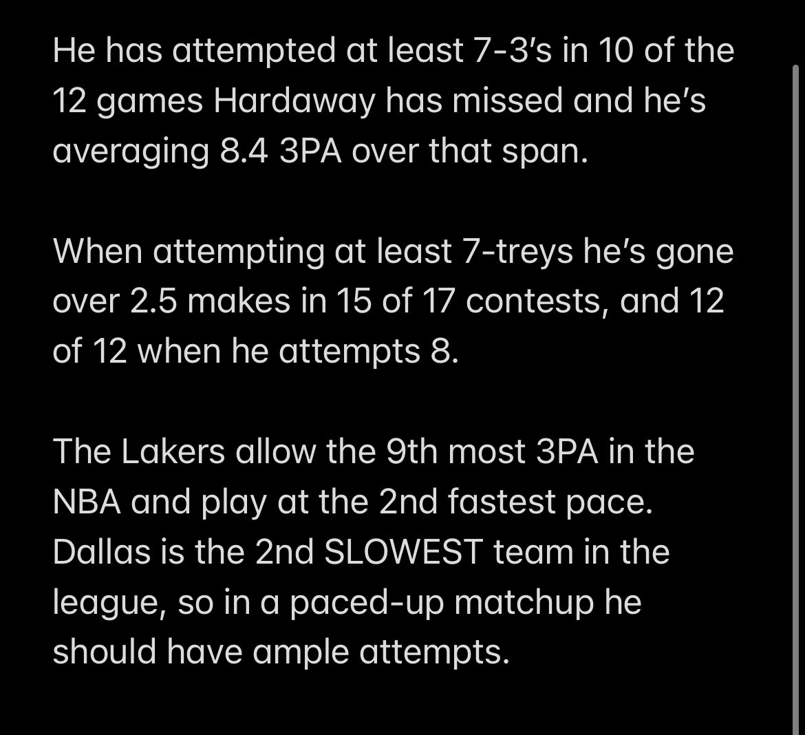 WillyWagers's tweet photo. Reggie Bullock o2.5 3PM -128 FD

🔥Over in 11 of 12 w/o Hardaway and has a paced-up matchup vs LAL

📈 - 3PM/3PA without Hardaway 

#GamblingTwitter #PlayerProps https://t.co/WKDSyRxRjT
