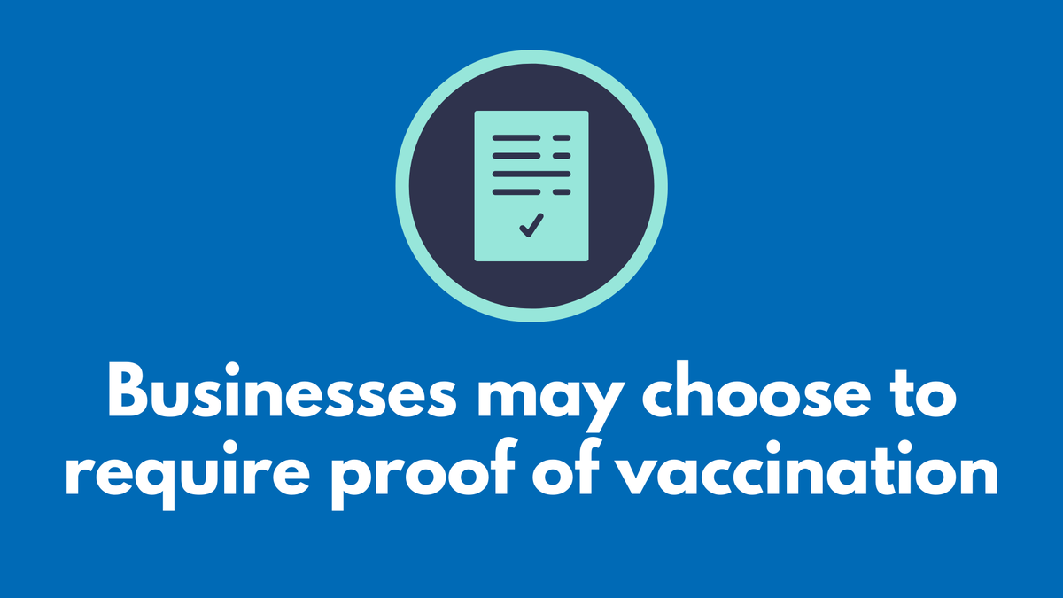 ROWPublicHealth's tweet photo. A reminder that businesses and other settings have the right to continue to require proof of vaccination. Please be kind 💙 https://t.co/Qafv5HOtTG
