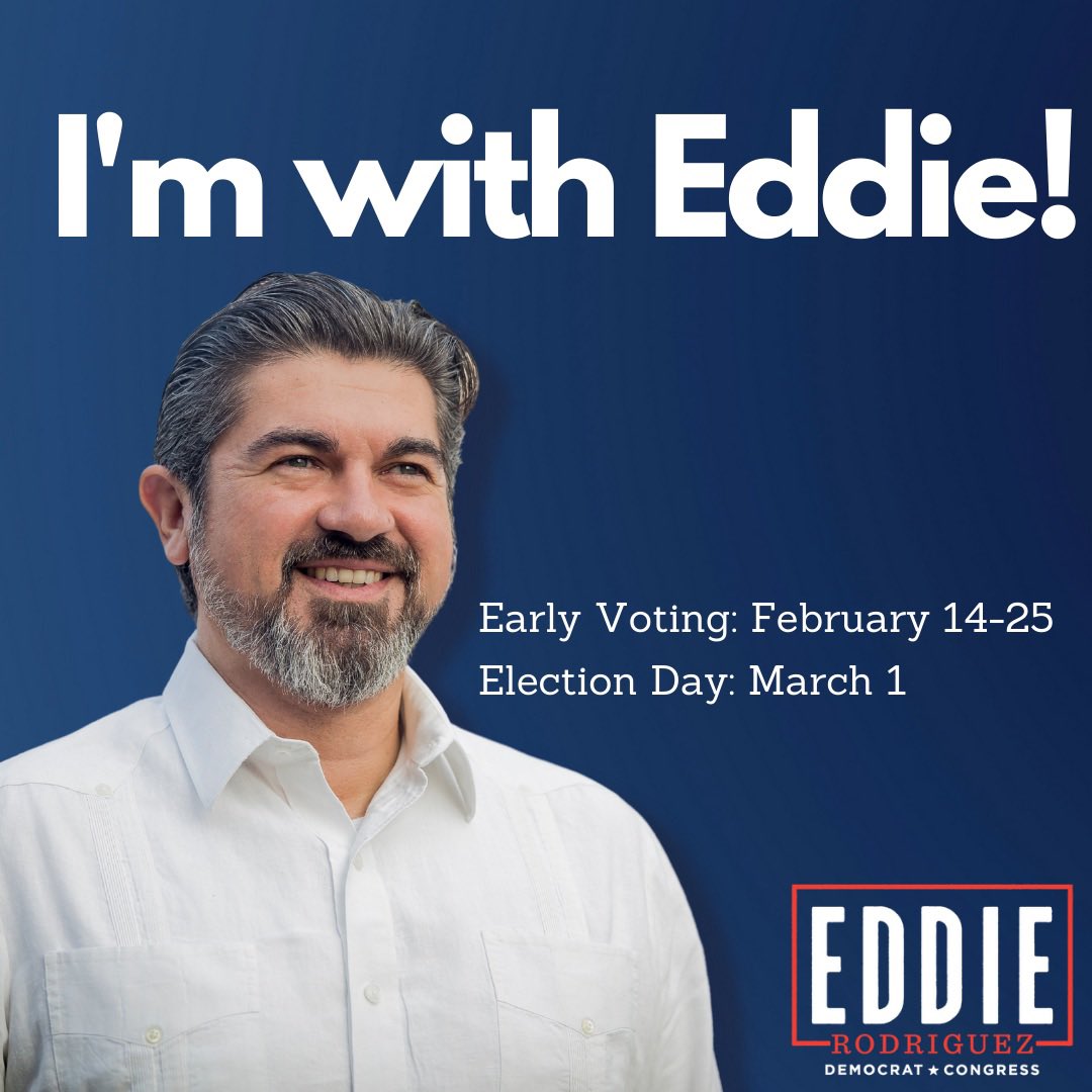 My longtime friend @EddieforTexas is running for Congress in #TX35, which runs from ATX to SATX along I-35. He’s a champion for working families and I’m proud to know him.