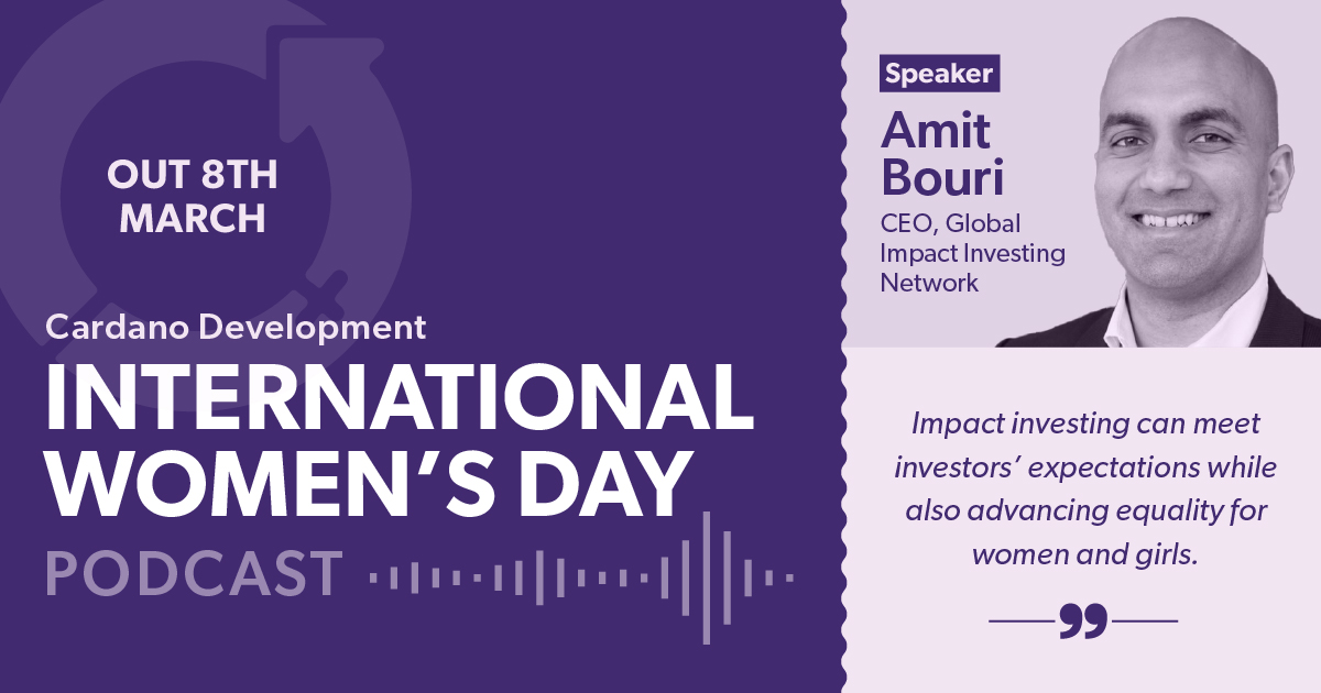 Amit Bouri (@amitkbouri) on Twitter photo For the upcoming #InternationalWomensDay I had the honor of joining the <a href="/CardanoDev/">Cardano Development</a> Podcast alongside other guests to discuss the role of #genderlensinvesting to impact #SDG5, and much more. Stay tuned for the release on March 8th! #BreaktheBias #impinv For the upcoming #InternationalWomensDay I had the honor of joining the <a href="/CardanoDev/">Cardano Development</a> Podcast alongside other guests to discuss the role of #genderlensinvesting to impact #SDG5, and much more. Stay tuned for the release on March 8th! #BreaktheBias #impinv