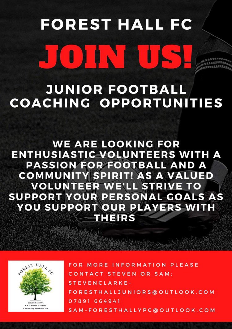 ForestHallJFC's tweet photo. We’re currently recruiting new volunteer coaches. If you’d like to get involved in our FA Community Charter Standard club please get in touch for more info  #grassroots #volunteers #football #coaching https://t.co/EwfVuCWPo5