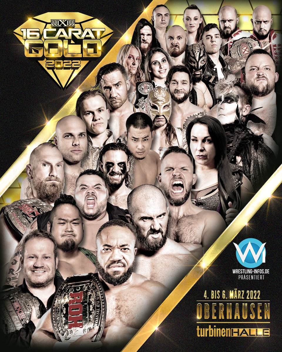 wXwGermany's tweet photo. Das größte Independent Wrestling Festival Europas 
🇺🇸 🇯🇵 🇩🇪 🇦🇹 🇫🇷 🇨🇦 🇬🇧 🇭🇺 🇨🇭 

@Wrestling_Infos präsentiert 
#wXw16Carat 
04.-06. März 
Turbinenhalle 1, Oberhausen 

Tickets: https://t.co/1JWeLOnbFq 

Sieh 16 Carat zuhause im Near-Live-Stream: https://t.co/NwimzwFdqn https://t.co/amgOnTj1fs