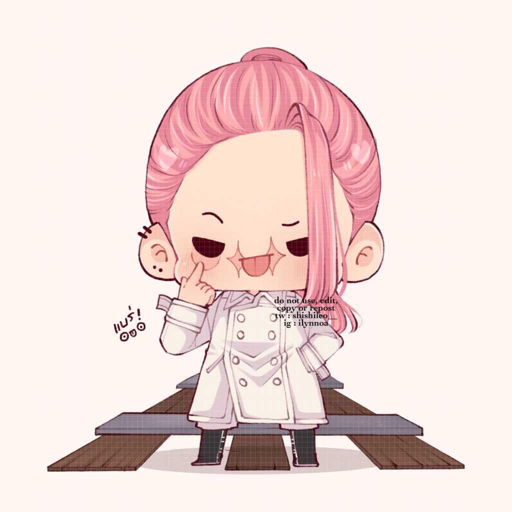 pink hair scar chibi meme solo tongue simple background  illustration images