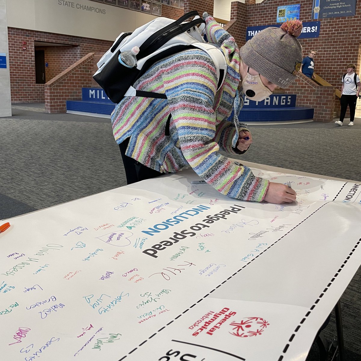 Day 2 of our <a href="/PledgetoInclude/">Spread the Word</a> campaign! Stop by our table at lunch to sign the pledge and learn more about our Unified programs here at <a href="/MillardNorthHS/">Millard North HS</a> #ChooseToInclude