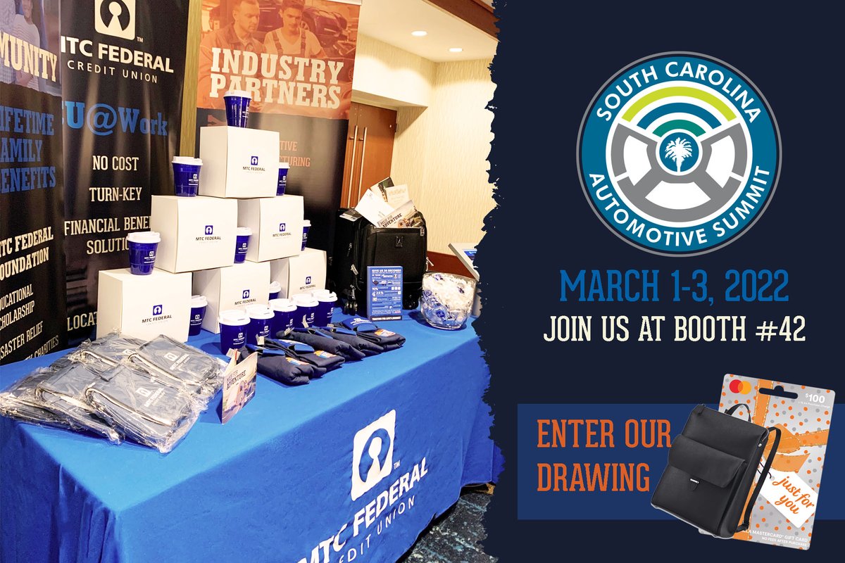 MTC Federal Credit Union (@mtcfcu) on Twitter photo SERVING TO EMPOWER AUTOMOTIVE MANUFACTURING EMPLOYEES.  Connect with us at BOOTH #42 at the #SCAutoSummit to learn how our CU@Work Financial Benefits Program provides the automotive industry #TractionForLifesJourney.  ENTER TO WIN OUR EXCLUSIVE GIVE-A-WAY. #SCMA #SCAC SERVING TO EMPOWER AUTOMOTIVE MANUFACTURING EMPLOYEES.  Connect with us at BOOTH #42 at the #SCAutoSummit to learn how our CU@Work Financial Benefits Program provides the automotive industry #TractionForLifesJourney.  ENTER TO WIN OUR EXCLUSIVE GIVE-A-WAY. #SCMA #SCAC