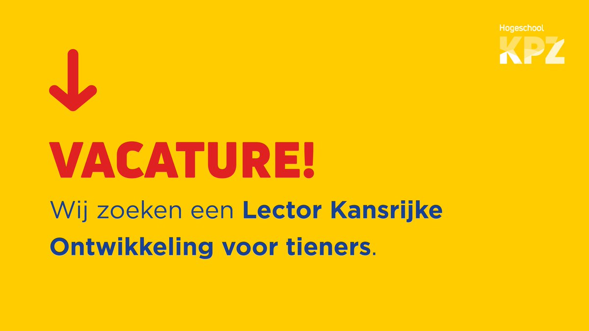 Hogeschool KPZ zoekt een lector Kansrijke Ontwikkeling voor tieners. Bekijk de vacature op kpz.nl/vacatures/lect… #lector #vacature #werkenbijkpz