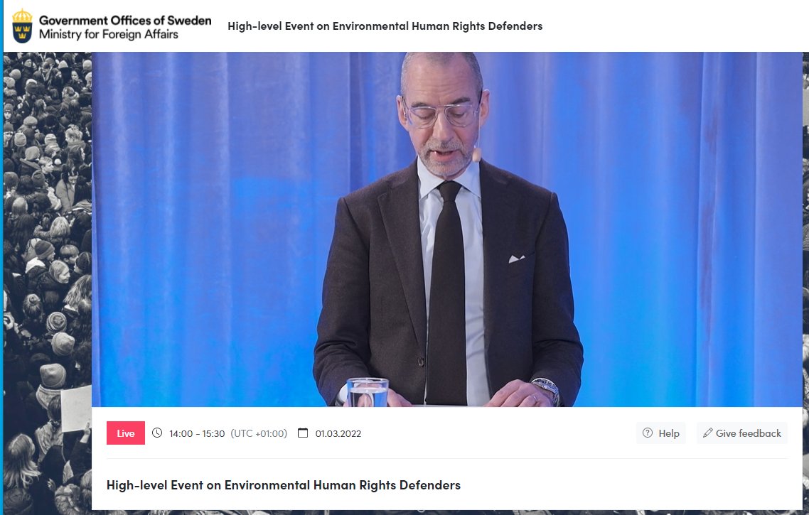 Great initiative of the Swedish Foreign Ministry to call for a high-level event on Environmental Human Rights Defenders!
Re-confirming Swedish commitment to strengthen their protection in line with HRC 40/11 and 40/13. 

#EnvironmentDefenders #DemocraticRights  #HumanRights