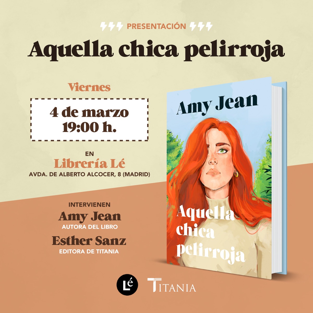 ⚡«Aquella chica pelirroja»⚡ tendrá presentación en Madrid. 
Será el viernes a las 19:00 en la librería <a href="/LibreriaLe/">Librería Lé</a> 📚 Si estáis por ahí, me encantaría conoceros🥰🧡🧡
