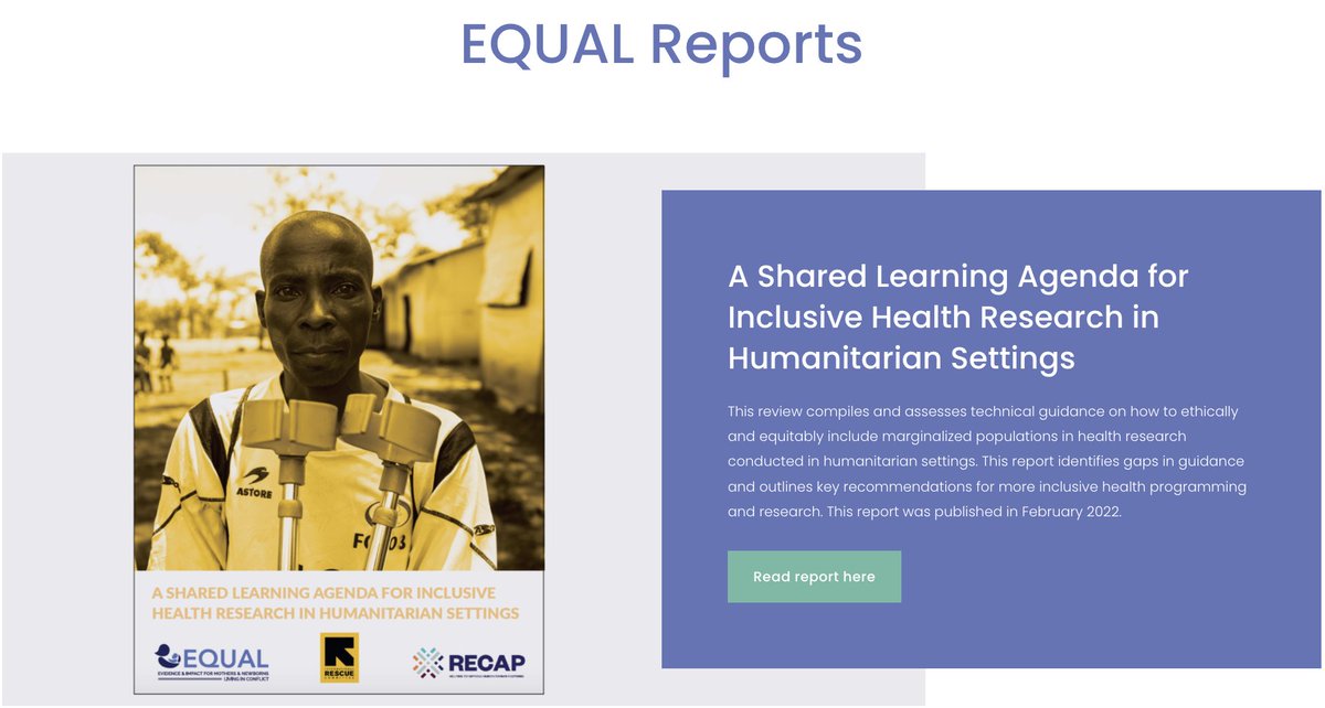 New report out by @RESCUEorg on how to ethically and equitably include marginalized populations in health research conducted in humanitarian settings. Hugely important work. Thank you @RESCUEorg! equalresearch.org/reports