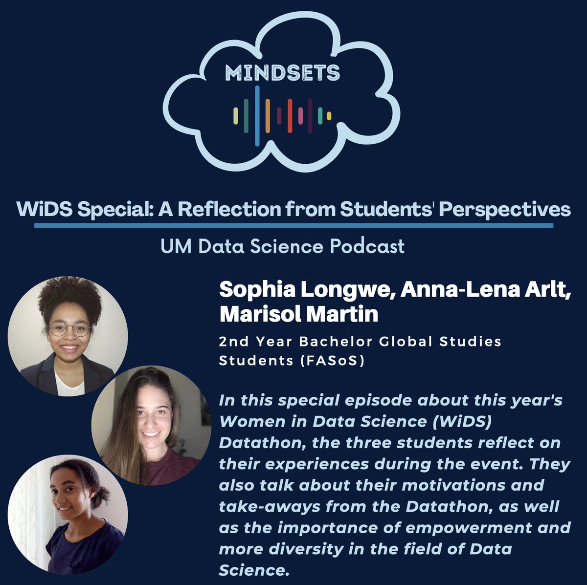 dsmindsets's tweet photo. We uploaded a new special episode with 3 amazing Global Studies Students🥳https://t.co/GtDMJ42lKy 
#womenindatascience #WiDS2022 #femaleempowerment #students #datascience #podcast #diversity #WomenInSTEM #EmpowerEveryMoment #globalstudies https://t.co/fBwAyXIkUq