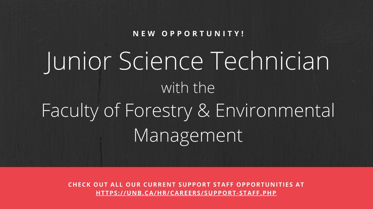 UNB_People's tweet image. Employment opportunity! Junior Science Technician with the Faculty of Forestry &amp;amp; Environmental Management @UNBForEM

Check it out here: unb.ca/hr/careers/pos…

#UNBSupportStaff #CanadaTopEmployer2021 #nowhiring
