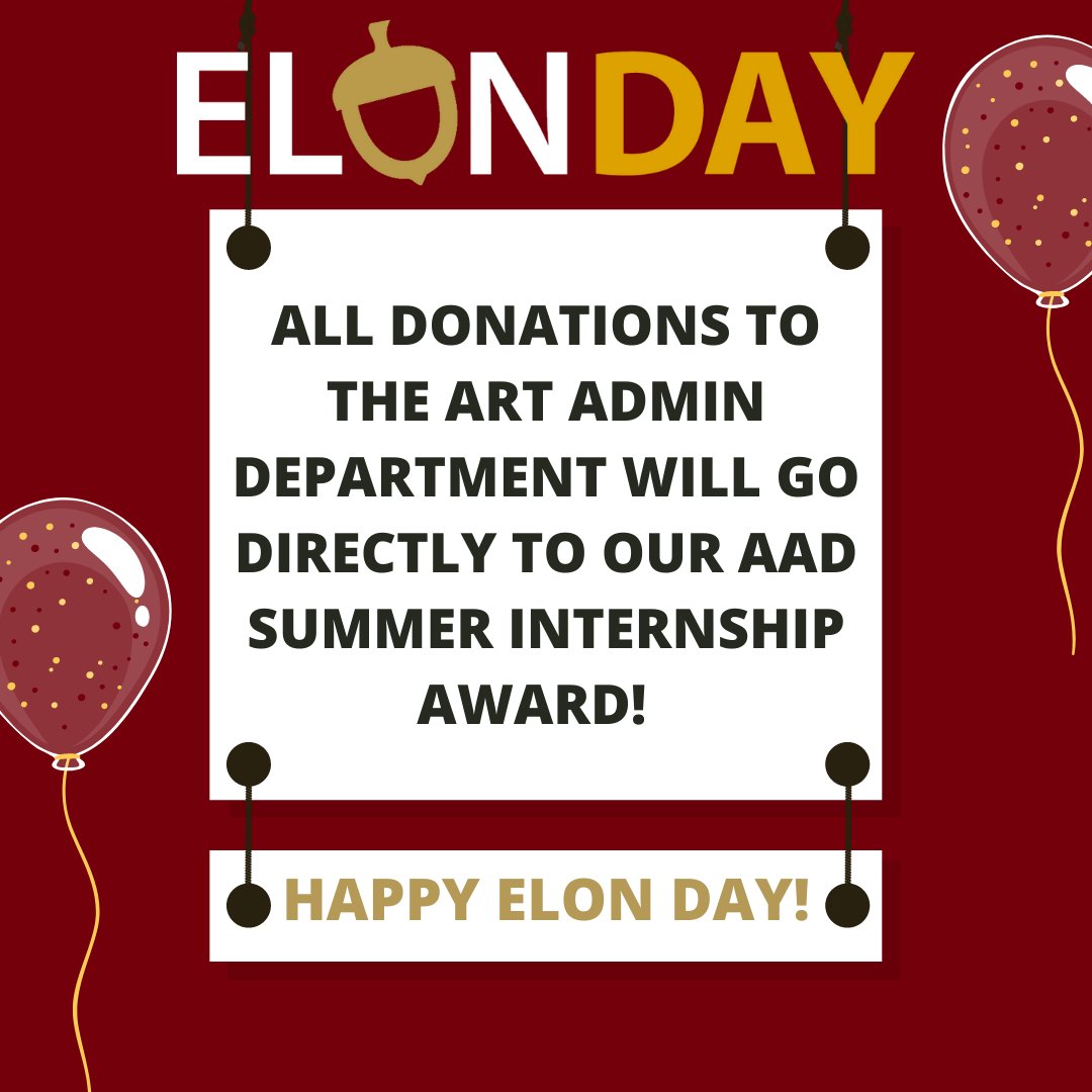 Happy Elon Day! We hope you consider helping us support our students in their professional endeavors this upcoming summer! To donate, visit elon.edu/u/elon-day/ and choose “Elon College, the College of Arts &amp; Sciences” as fund then “Arts Administration" ElonDayAAD #ElonDay