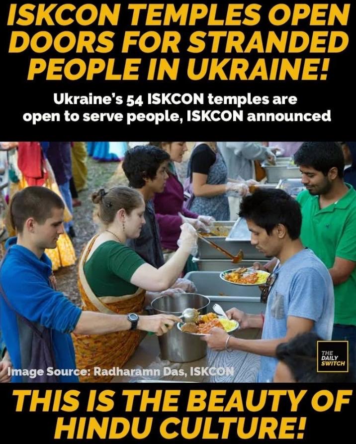 Swamy39's tweet photo. Terrific. Hindus of AOL and Hindus of ISKON in the forefront to help the people of Ukraine even if the Govt which came to power on a Hindu wave is silent on Russian blatant aggression against a free country https://t.co/A7Kx5aeVeN