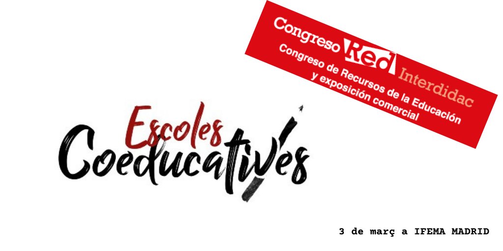 Afescoeducacio's tweet photo. 📣Aquest dijous Escoles Coeducatives estarem a Madrid a #CongresoRED2022!! 😊 Participarem en una jornada de treball entorn la coeducació amb altres entitats de l'Estat Espanyol, per compartir la nostra experiència! Es tracta d'una iniciativa del Consejo Escolar del Estado. https://t.co/bTHuvR29Ag