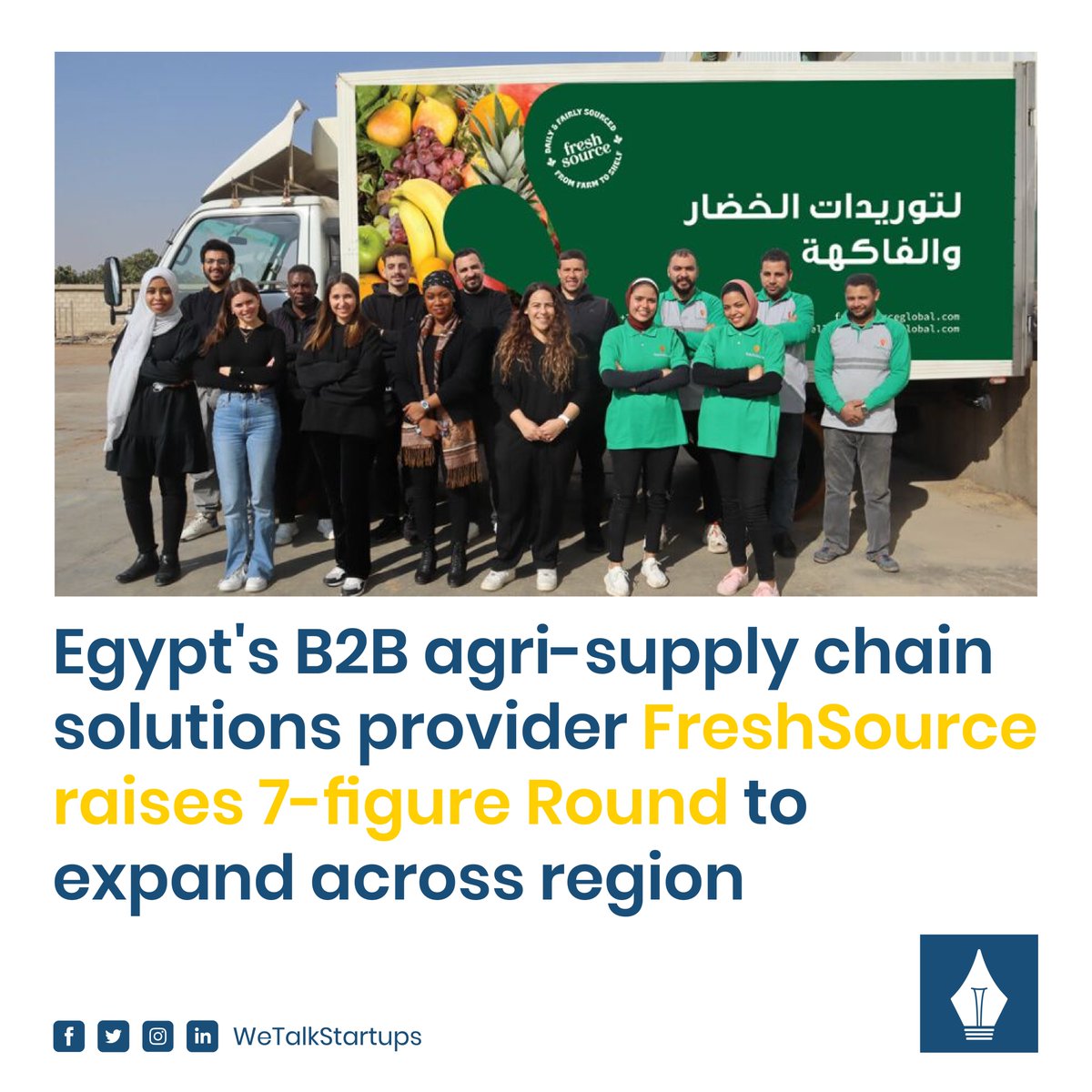 wetalkstartups's tweet photo. FreshSource, one of the MENA region’s first B2B agri-supply chain platforms, announced a seven-figure investment from 4DX Ventures and Wamda. The exact amount of the investment was not disclosed.
Read more here
https://t.co/XztYhJhTCc
#FreshSource #startups #SupplyChain https://t.co/t3kXdWB1X2