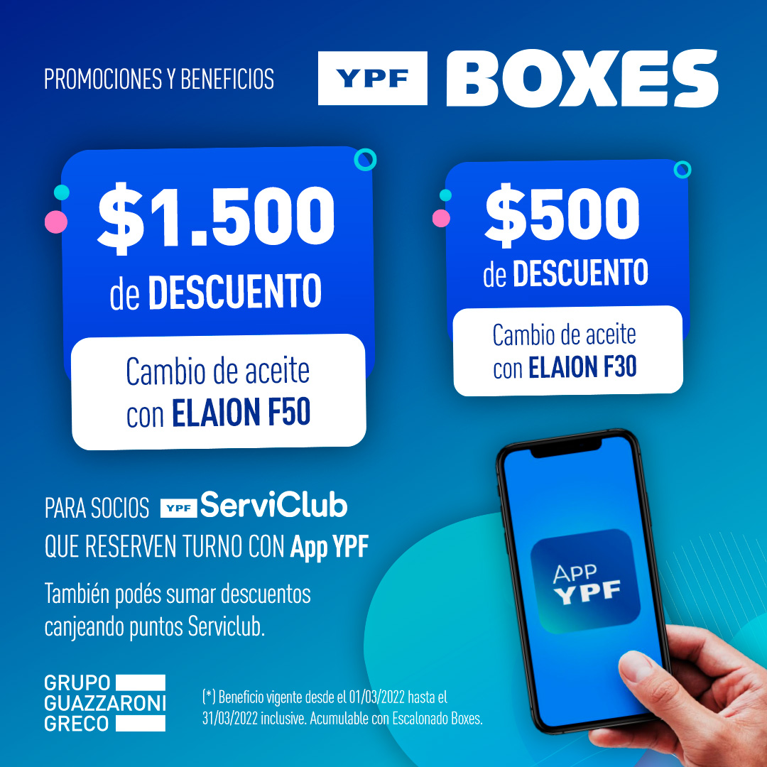 GuazzaroniGreco's tweet photo. En Marzo reservá turno en BOXES desde la APP y tenés descuentos automáticos, además podés canjear puntos Serviclub y sumar más descuentos.

#YPFBoxes #GrupoGuazzaroniGreco #SiempreEnMovimiento https://t.co/i54jWLSs7n