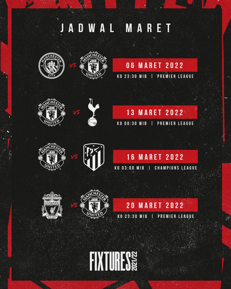 ManUtd_ID's tweet photo. 🗓 Jadwal lengkap United di bulan Maret.

💪 Ayo, United! 

#MUFC https://t.co/9lVuIPoGYx
