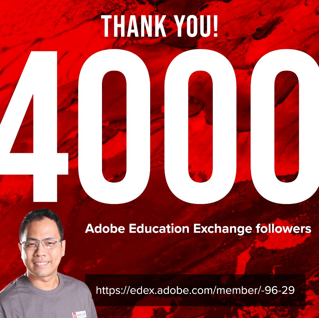Thank you to the 4000+ followers in Adobe Education Exchange. Let's start connecting and learning from each other. 

Keep on building a better #creativenationph for we are #bettertogether.

Yours truly, #ccevangelistph #FatherACEPH #adobeeducreative