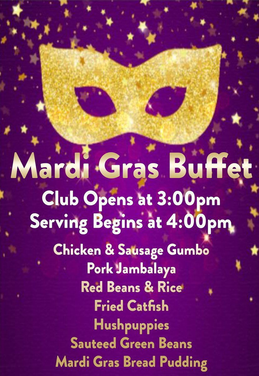 PioneerClub1948's tweet photo. We are having a Mardi Gras buffet today at 3pm! Happy Mardi Gras!
#MardiGras #PC48 #ThePioneerClub https://t.co/P5eeG4RrSy