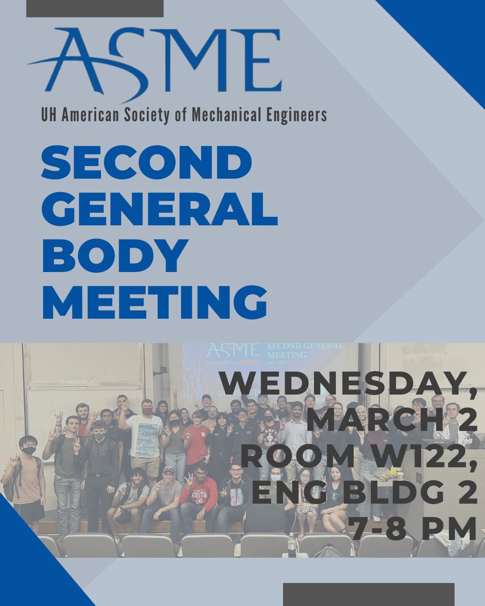 ASMEUH's tweet photo. Be sure to make it out to our second general meeting of this semester tomorrow! RoomW122  7-8PM. https://t.co/YHePcU8TCm
