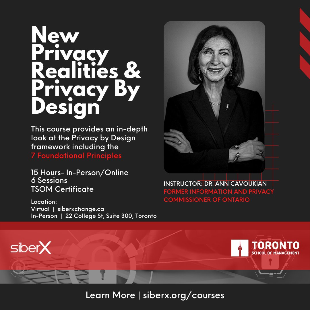 Being proactive about privacy is good. Learning from one of the world’s leading privacy experts is priceless.

Course: New Privacy Realities &amp; Privacy by Design
Instructor: Dr. Ann Cavoukian
In collaboration with <a href="/TorontoSoM/">TorontoSoM</a> 

Learn more at siberx.org/courses

#WeAreCyber