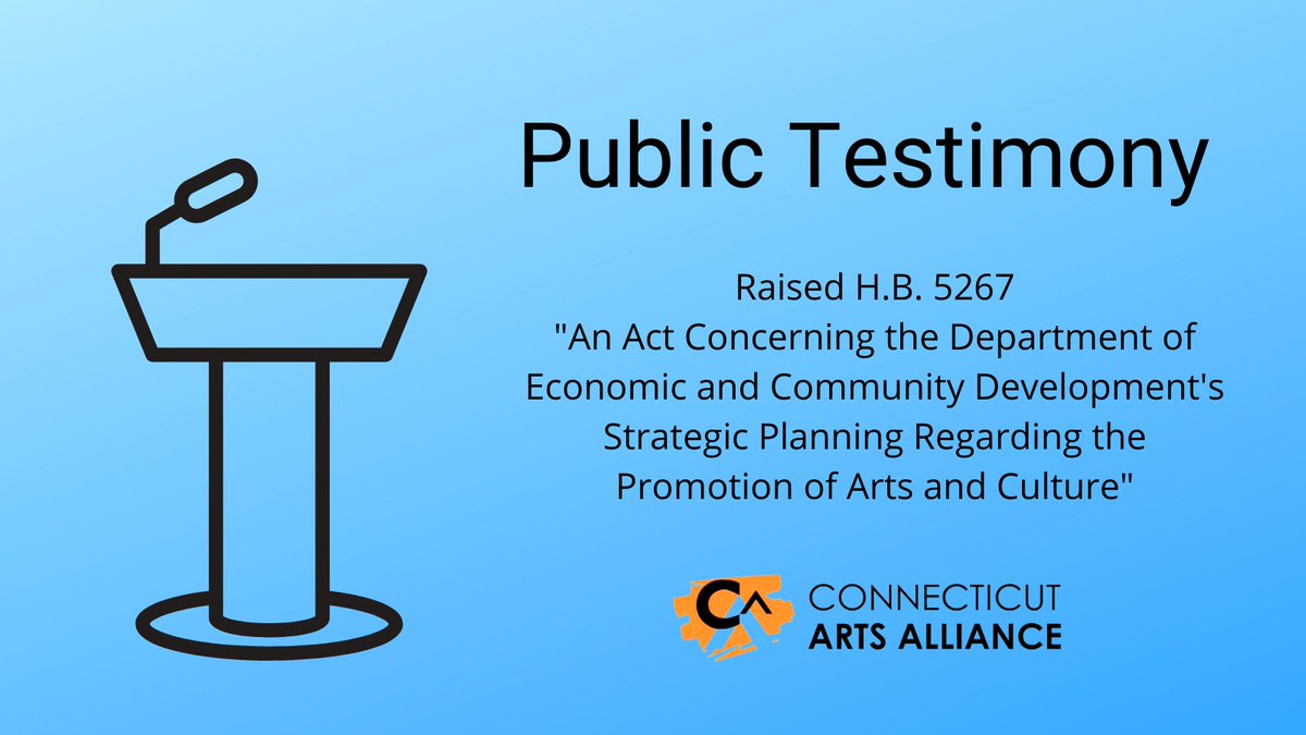 Members of the arts community will be testifying in support of Raised H.B. 5267 concerning the DECD's strategic planning regarding the promotion of arts and culture. Watch live starting at 11am -  youtube.com/channel/UCswa_…