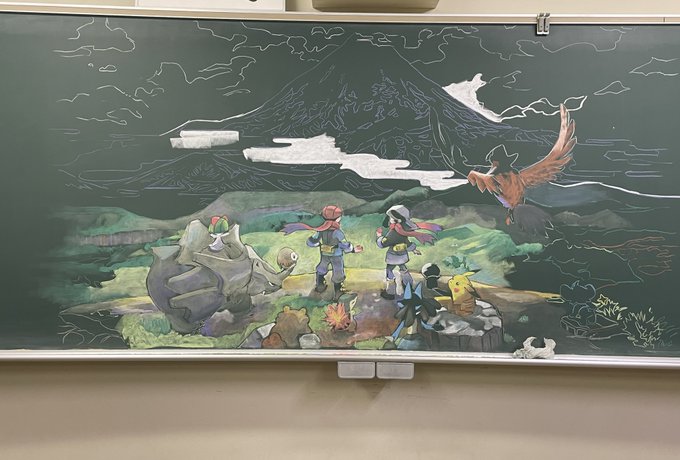 ポケモンの黒板アートがすごい 生徒たちの卒業を祝うために美術教師が描いた絵が胸アツなかっこよさ 2 2 ページ ねとらぼ