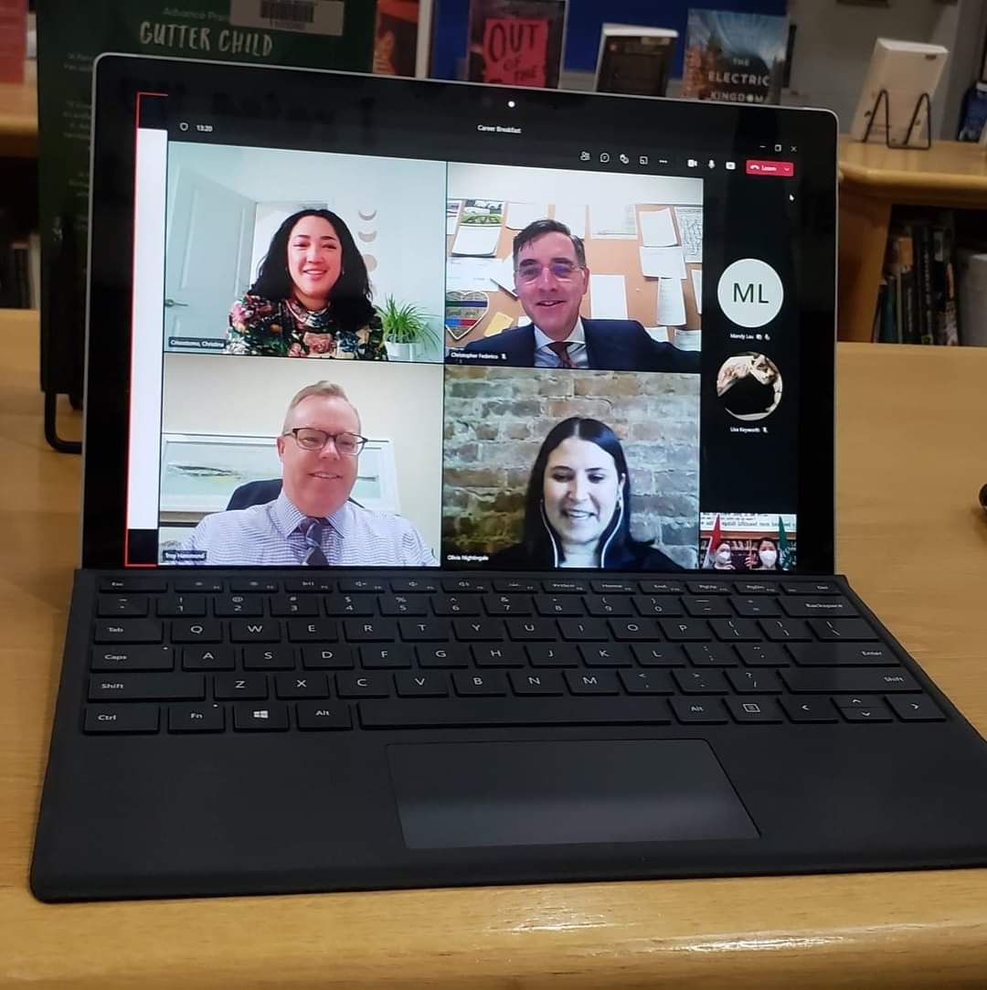 BVGAlumni's tweet photo. Many thanks to #BVGAlumni Olivia Nightingale '08 and Christina Crisostomo '09 for joining our last virtual #CareerBreakfast of the 2021-2022 school year this morning and sharing their insights in the Social Justice and Advocacy profession with our current students and parents. https://t.co/oQ514m0PPE
