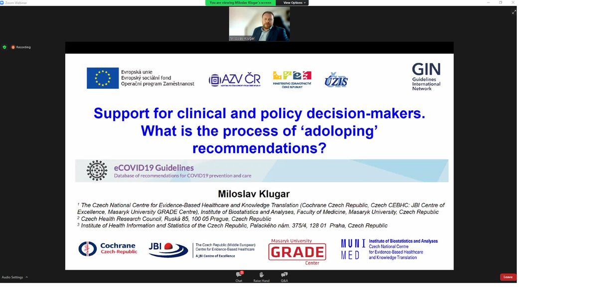 Cochrane Czech Republic (@czcochrane) on Twitter photo Great session of eCOVID RecMap webinar on adolopment of recommendations with <a href="/MKlugar/">Miloslav Klugar</a>
#guidelines #COVID19 #RecMap #freewebinar #livewebinar #healthresearch Great session of eCOVID RecMap webinar on adolopment of recommendations with <a href="/MKlugar/">Miloslav Klugar</a>
#guidelines #COVID19 #RecMap #freewebinar #livewebinar #healthresearch