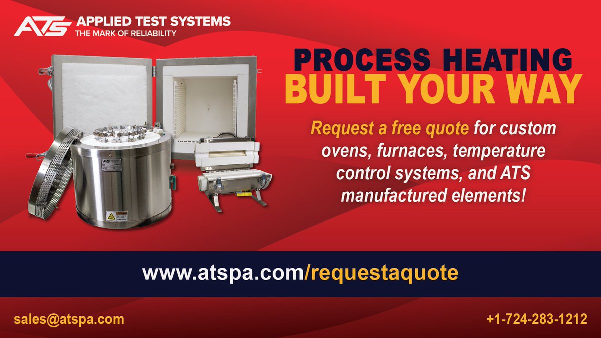 AppliedTest's tweet image. Process Heating built your way. Learn more about how you can build your own custom ovens, furnaces, temperature control systems, and ATS manufactured elements.
atspa.com/requestaquote/
