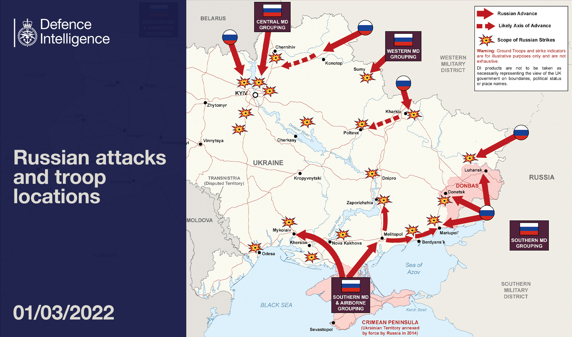 Russian attacks and troop locations map 01 March 2022