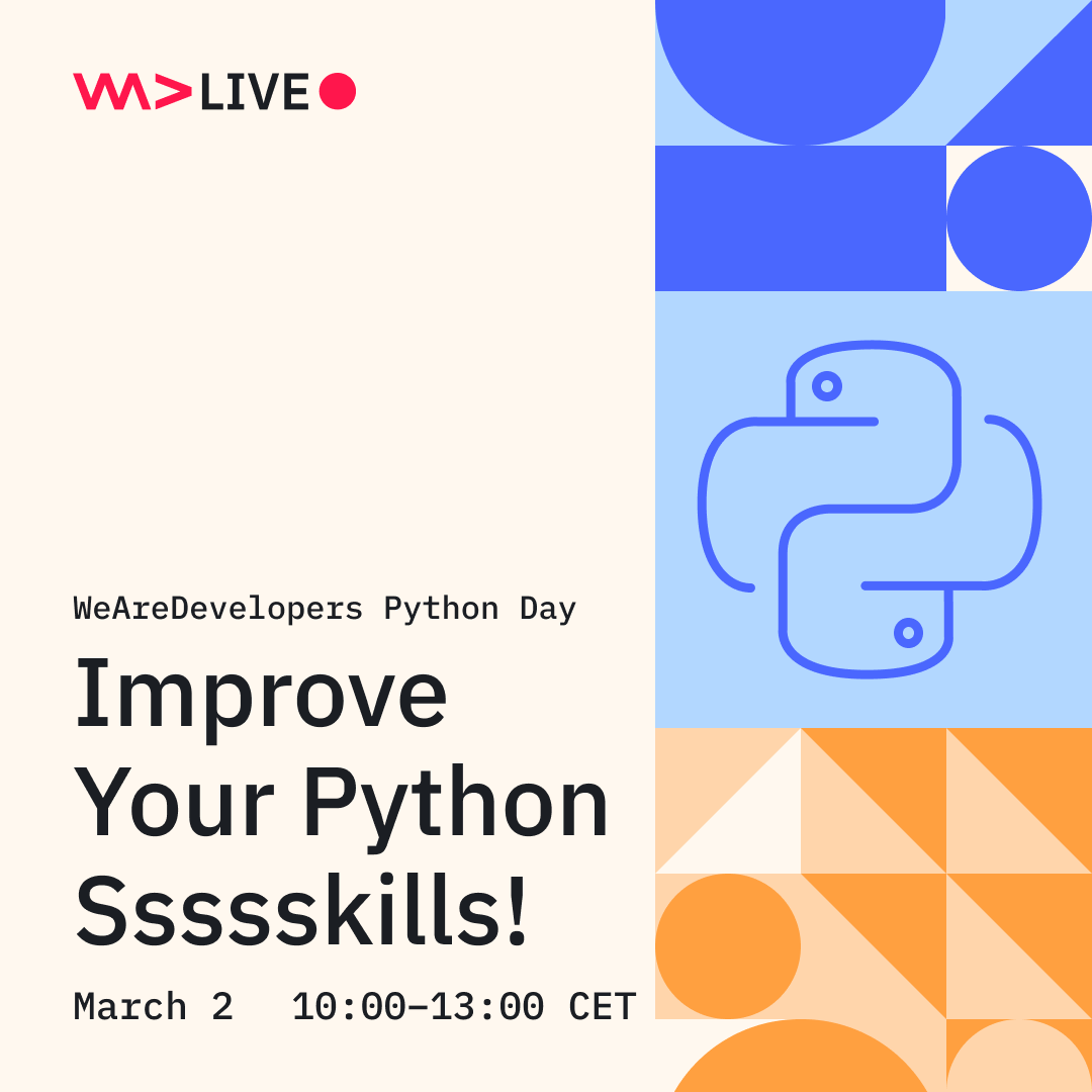 Tomorrow is Python Day! 🐍

We have three special talks tomorrow dealing w/ topics such as Python features that provide configuration solutions, differences between "is" and "==", &amp; mastering APIs with Python. 😎

Save your spot and see you all tomorrow 👉 hubs.li/Q0155w-P0