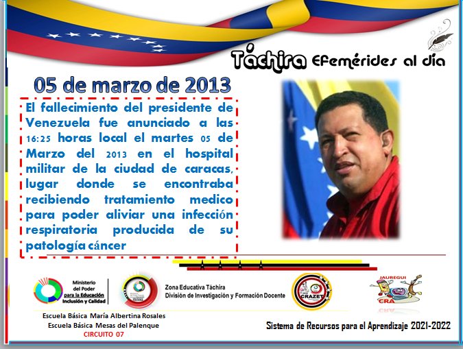 Efemérides de la semana E.B Maria Albertina Rosales #EfemeridesAlDia 
#CentroDeRecursosParaElAprendizaje

.@MPPEDUCACION 
.<a href="/_LaAvanzadora/">Yelitze Santaella</a>
.<a href="/FreddyBernal/">Freddy Bernal</a> .<a href="/Berzabethg1/">Berzabethgandicaoficial</a>
.@crazet2011
.<a href="/CRAJAUREGUI2/">CRAJAUREGUI</a>
.@educ_jauregui