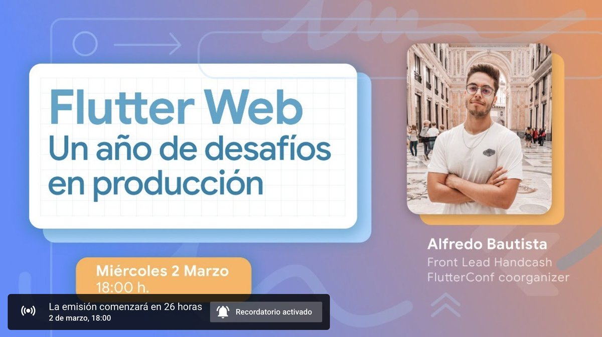 flutterconfes's tweet image. 🥳 Es mañana!
🔔 Suscríbete y activa recordatorio para no perderte el contenido que nos trae @alfredobs97
➡️ youtu.be/JJd9EyGAcbg