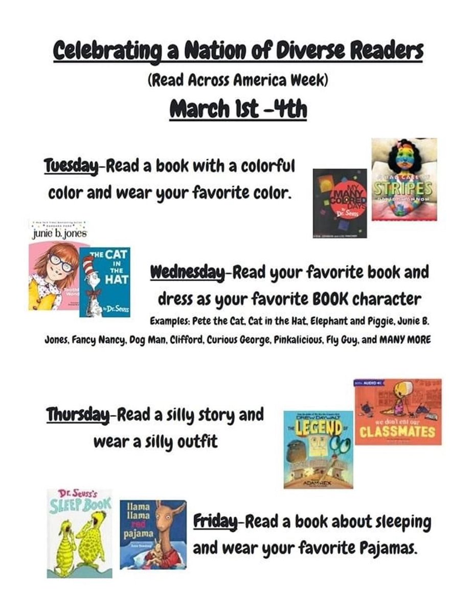 Read Across America Dress Up Week - March 1st - 4th edl.io/n1577397