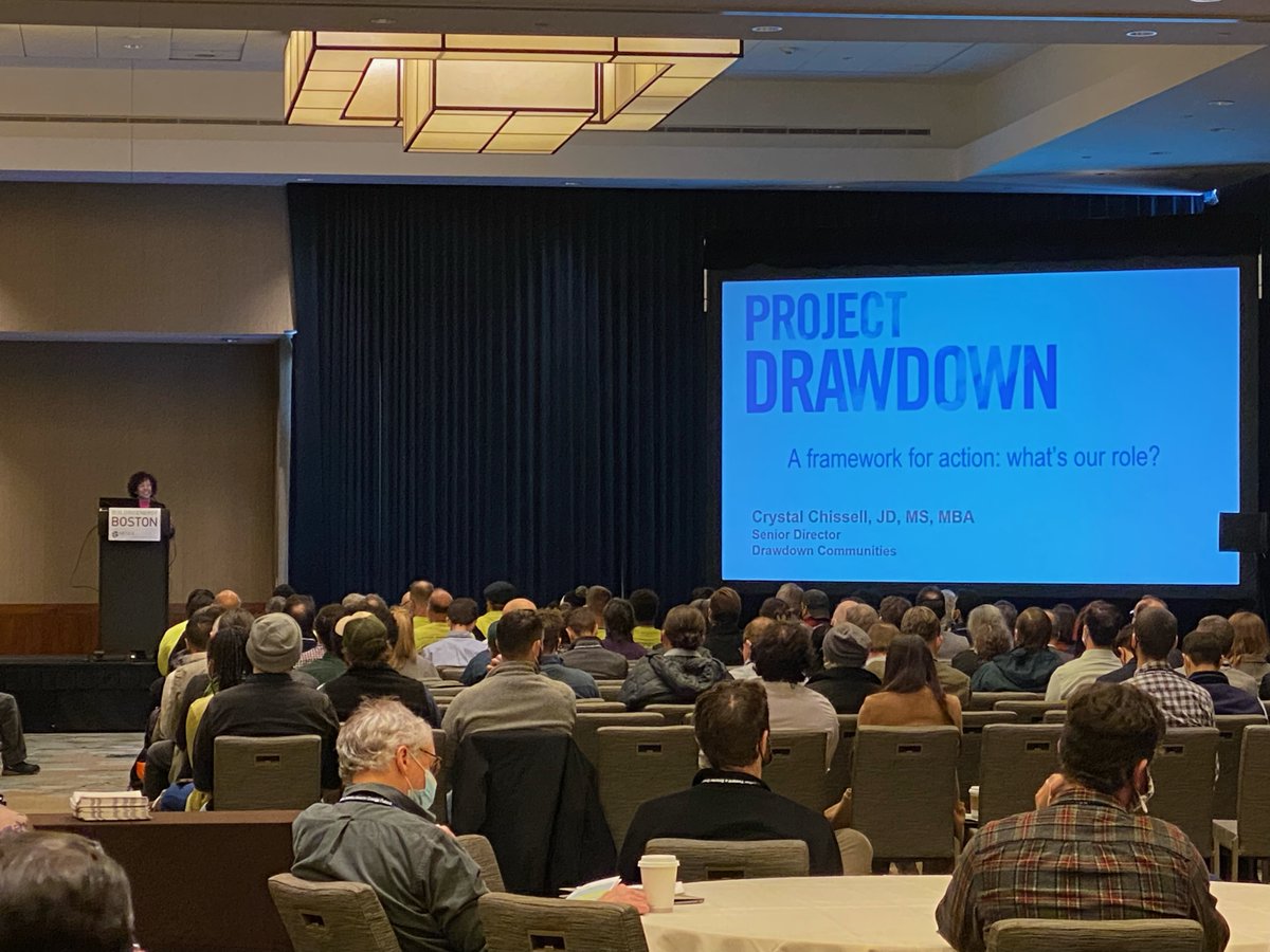 Day 2 of @NESEA_org's #BE22 kicks off with @CrystalChissell @ProjectDrawdown reminding us of the #building sector's role in mitigating the effects of #climatechange! #buildings #energy #transportation We CAN reach #drawdown using existing solutions - they've done the research!