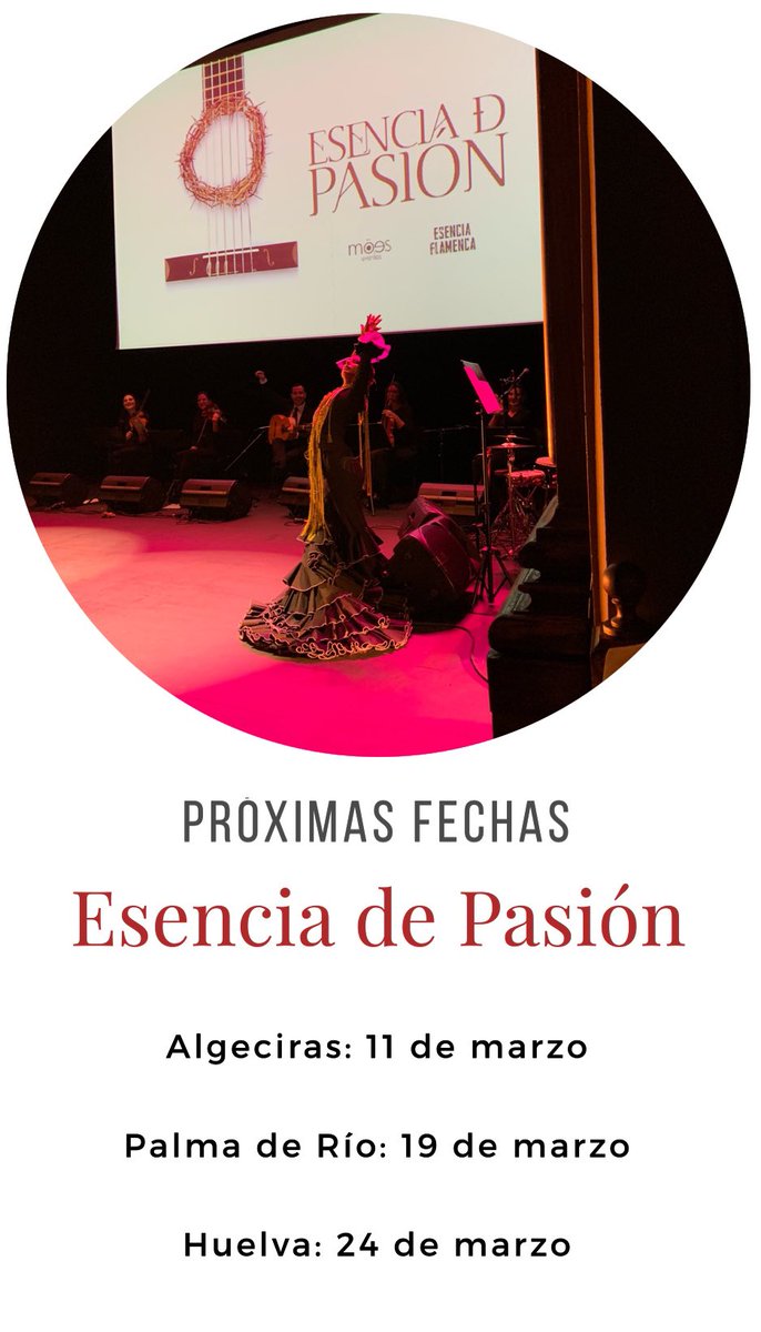 moes_eventos's tweet photo. Próximas fechas de Esencia de Pasión, el espectáculo de Esencia Flamenca y Möes Eventos:
11/3 Algeciras  https://t.co/wCIoMQebek
19/3 Palma de Río https://t.co/jwWl0KrUzd
24/3 Huelva https://t.co/jUML0rQ1L0 https://t.co/9ejHf096wo