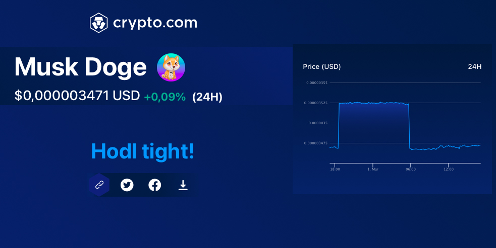 Oh #Cryptocom says #Hold Tight ! look down 😎
#MuskDoge suits so well in that page, check it out 🚀
crypto.com/price/musk-doge
#MKD $MKD #Solana #SOL #earlygem #100xgem 
#listing #100xGems #100xsoon #Launchpad #100xCoin #ElonMusk #tesla