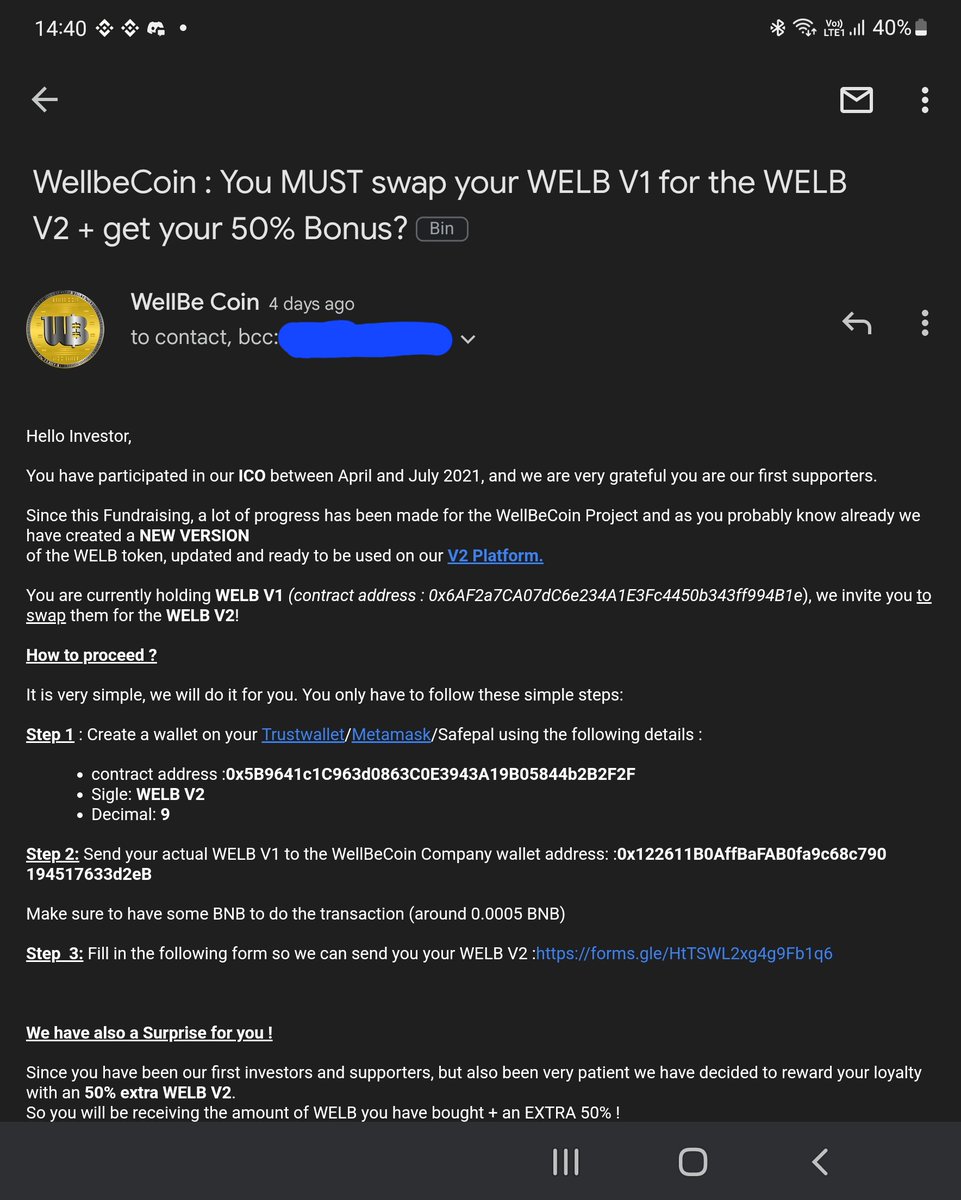 MICHAELCFC26's tweet photo. @WellbeCoin is this legit? It looks to have been sent by a Gmail account instead of the regular wellbe email... https://t.co/DiXYBWgqWL