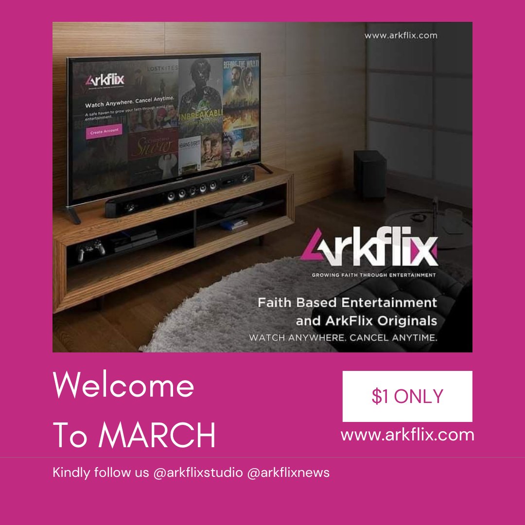 arkflixstudio's tweet photo. Welcome to MARCH on https://t.co/GYNos0UlB0
Lots of faith based entertainment and ARKFLIX originals. Watch anywhere | Cancel Anytime.
Download ARKFLIX via Google Play Store or Apple Store. #downloadarkflix #enjoyarkflix
https://t.co/djwUEBt63P https://t.co/CBwJtP39Ry