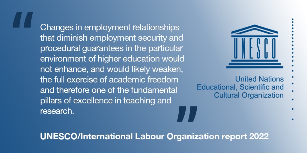 ucu's tweet photo. CONFIRMED: Casualisation weakening academic freedom in UK universities.

UNESCO says: https://t.co/zJYXth2s2g