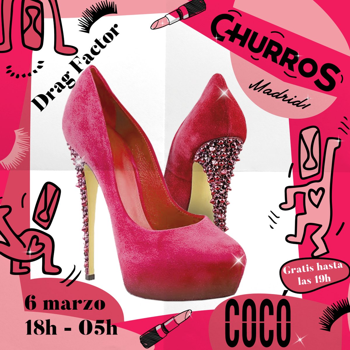 💄 Este domingo arde Madrid 🔥 a base de pelucas y taconazos 👠 De 18h a 05h te esperamos en Cocó 🌟 Actuación especial de KILLER QUEEN &amp; KIKA LORACE 👄 📣 GRATIS hasta las 19h (según aforo) 🎟 Anticipadas 10€ y en puerta 12€, con copa ➡️ linktr.ee/churrosconchoc…