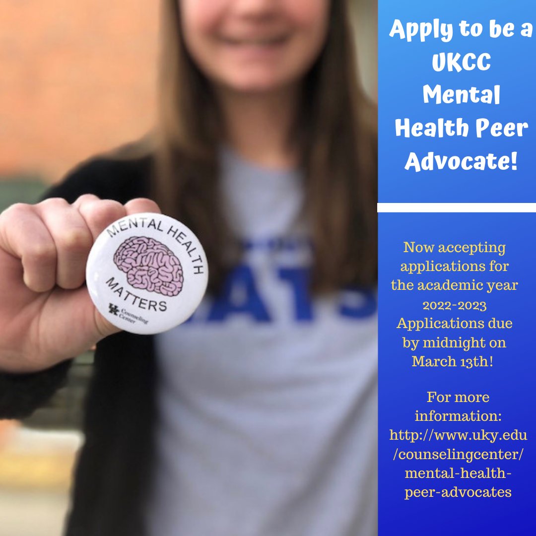 Interest in talking to your friends about mental health? Apply to be a Mental Health Peer Advocate! Applications accepted until Sunday, March 13th at midnight! 
docs.google.com/forms/d/e/1FAI…