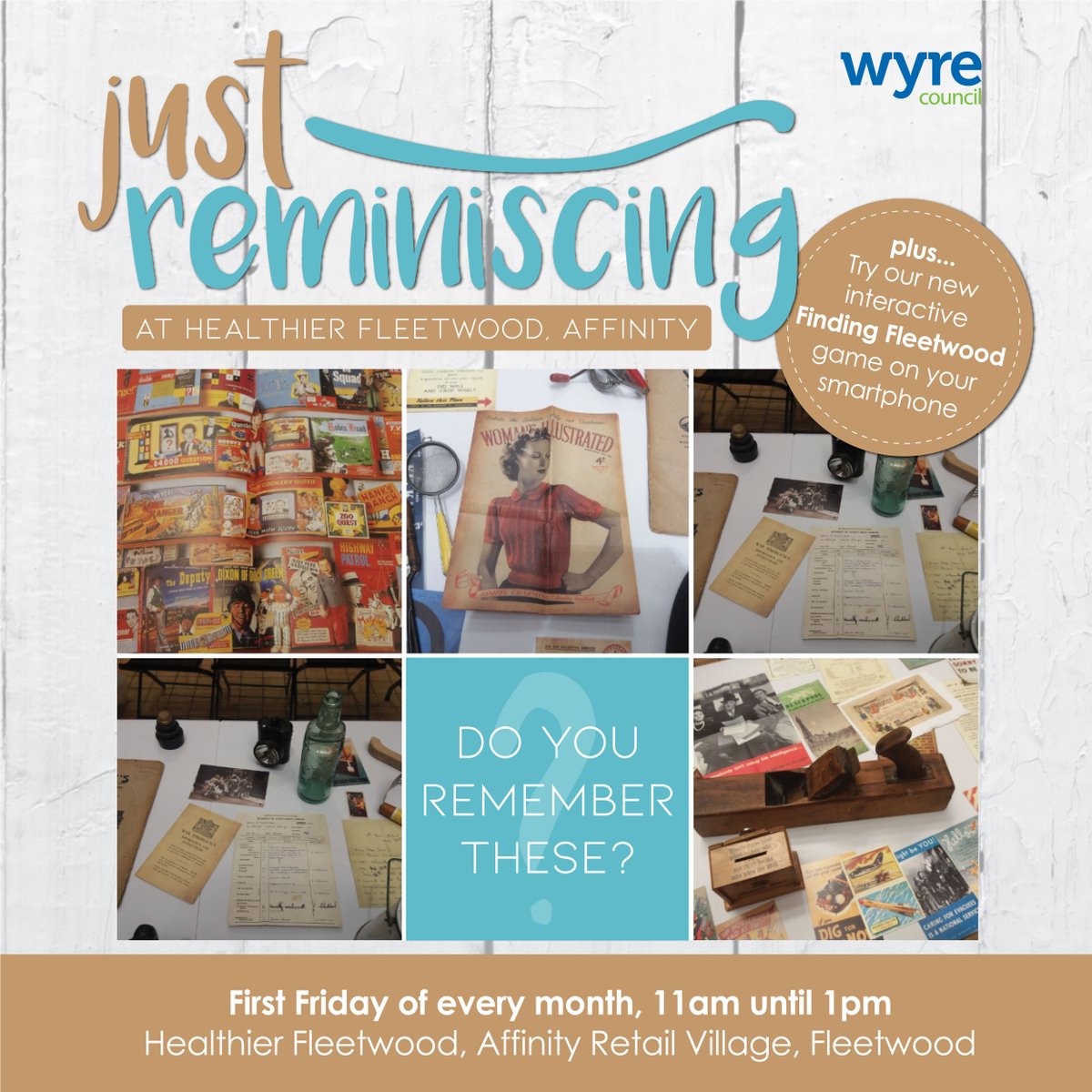 wyrecouncil's tweet photo. Join us for our next Just Reminiscing session this Friday at the @HealthierFltwd unit at Affinity. Everyone is welcome, come along between 11am and 1pm for a little trip down memory lane. There will be lots of interesting objects, artefacts and decades of scrapbooks to see. https://t.co/IU3YKMTq38
